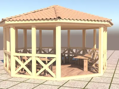 Alcove 3D wooden gazebo 3D model