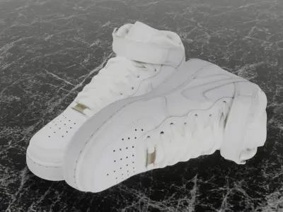 NIKE AIR FORCE ONE 1 WHITE HIGH 3D SHOES Low-poly 3D model