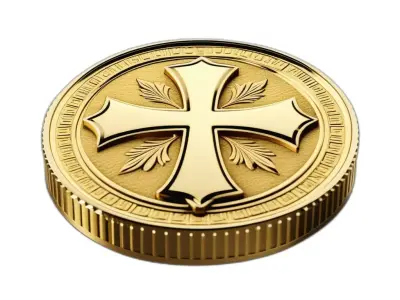 Golden Templar Cross Medallion Coin Low-poly 3D model