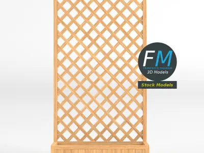 Wooden trellis panel with planter 3D model