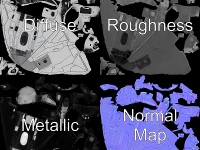 Futuristic Spacecraft Model Pack with Detailed Textures Low-poly 3D model