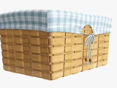 Wicker basket medium brown with fabric interior 3D model