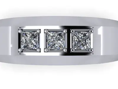 3 Three Stone princess Cut Traditional Mens Wedding band Ring 3D print model