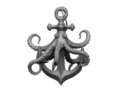 octopus and anchor pendant 3D print model