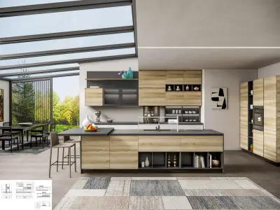 Kitchen fully parametric Resizable manufacturable 0074 3D model