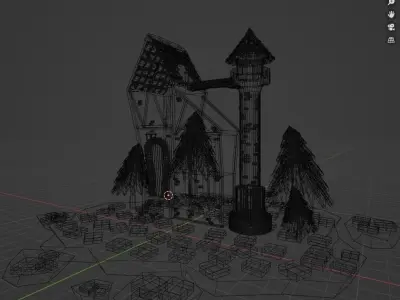 Tower castle on island in night sky 3D model