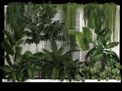 Garden And Tropical Flowerbed With Hanging Plants 3D model