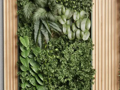 Vertical walled garden in wooden frame 21 3D model