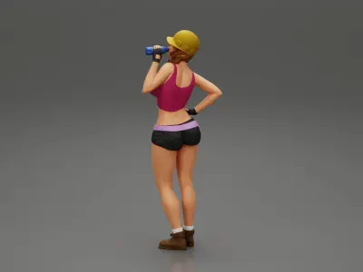 Sexy girl mechanic drinks water during a break 3D print model