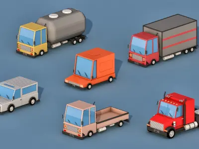 Cartoon Transport Cars Low-poly 3D model