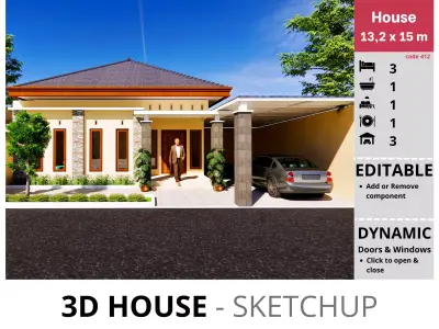 House 13x15m code 412 - Sketchup 3D model