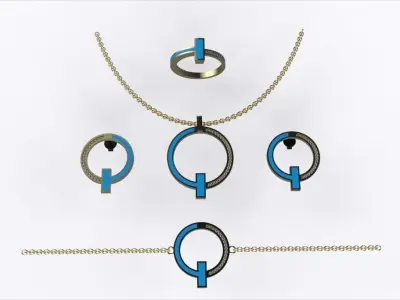 T Style Gold Jewelry Set19 with Diamond  Bracelet Earrings Ring 3D print model