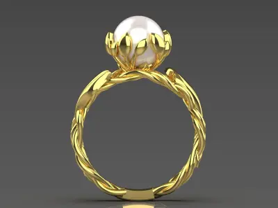 Yellow gold STL ring with ivy and pearl design model pr0019 3D print model