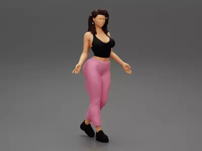 Girl in pants and sneackers with Cute chic short rasta hairstyle 3D print model