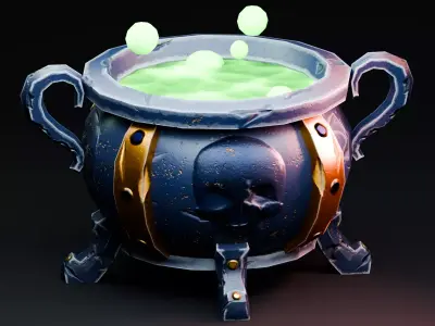 Stylized Halloween Props - Witch Cauldron Low-poly 3D model