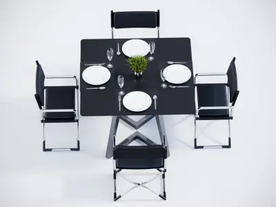 Dining table and 4 director chairs model 3D model