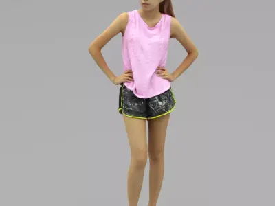 A Cool Young Woman Posing In Akimbo Posture 3D model