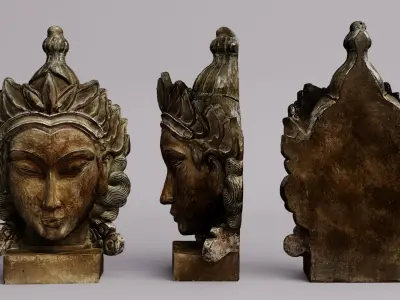 Wooden Buddha Head Free 3D model