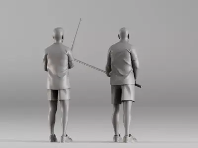 S00107 Fishermen with Rods Realistic Duo Figurine 3D print model