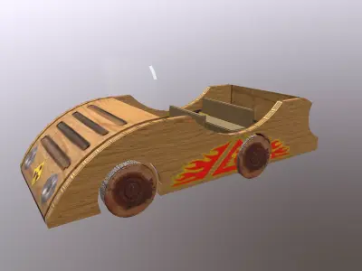 Toy wooden car Low-poly 3D model