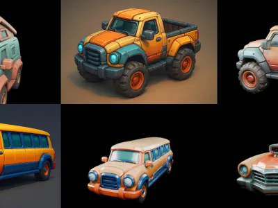 Stylized Car Advanced model bundle 6 pack 100 glb 3D model