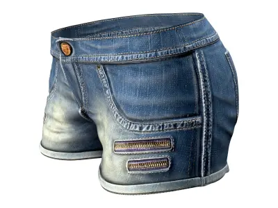 Casual Stylish Short Blue Diesel Jeans Low-poly 3D model