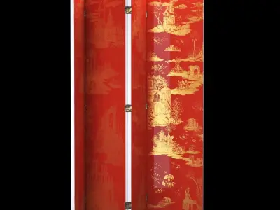 Folding Screen Gran Coromandel Red and Gold by Fornasetti Low-poly 3D model