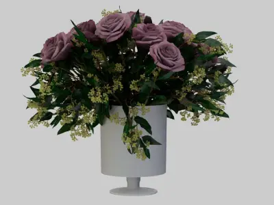 Roses in vase Low-poly 3D model
