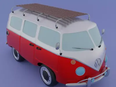 VW T1 3d cartoon model Low-poly 3D model