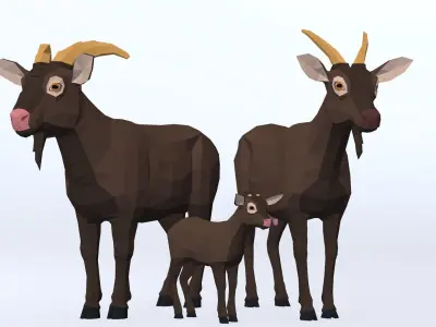 LowPoly Goats pack Low-poly 3D model