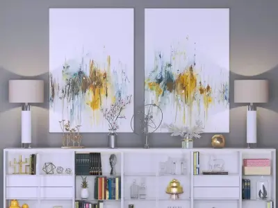 Big Set bookcase with two paintings 3D model