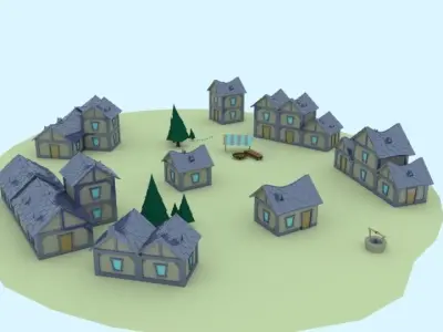 VillageHouses village with houses and trees 3D model