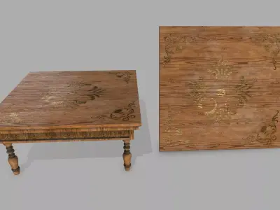 Table wooden with ornate design Low-poly 3D model