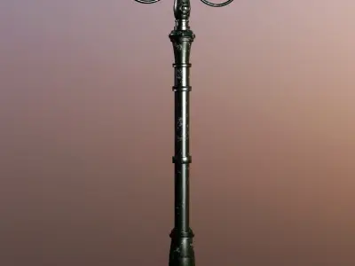 StreetLamp04 wrought iron lamp post with two lights Low-poly 3D model