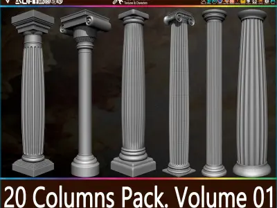 20 Columns Pack Vol 01 Low-poly 3D model