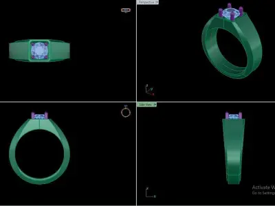 Silver Signet Ring with 1 Carat Moissanite 3D print model