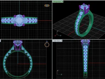 Engagement Ring With Rounded Diamonds 3D model