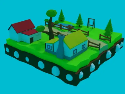 Low-Poly Cartoon Street Low-poly 3D model