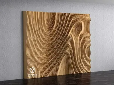 Parametric Wavy Wooden Wall Decor 04 - wood cutting machines 3D model