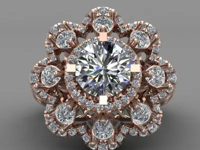 Luxery Rose Gold Women Diamond Ring 3D print model 3D print model