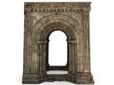 Monumental Castle Entrance with Arches Low-poly 3D model