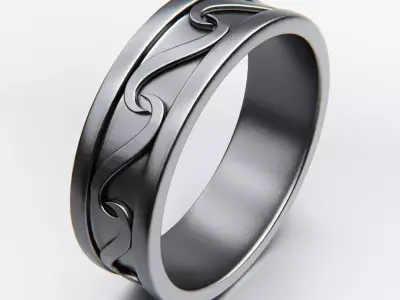 Waveflow Engraved Band Ring - Modern Metallic 3D Print Model 3D print model