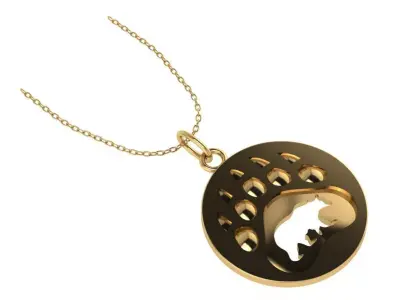 bear paw pendant round with bear pattern  3D print model