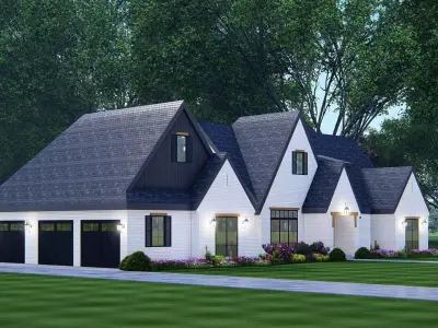 Ranch Farmhouse 3D Model  Classic American Country Home Exterior 3D model