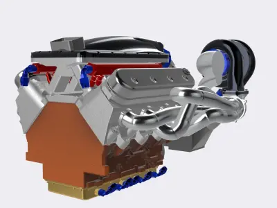 LSX Twin Turbo Intercooled Motor with AN fittings HIGH DETAIL 3D print model