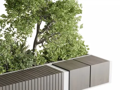 Urban Environment Urban Furniture Green Benches With tree 39 Low-poly 3D model