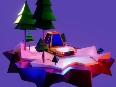 Yellow Car Low-poly 3D model