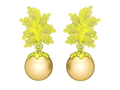 A7810 Luxury Diamond Leaf Pearl Earrings 3D Model 3D print model