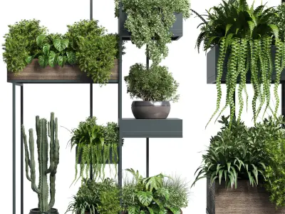 Collection Outdoor Indoor plant stand metal wood vase 3D model