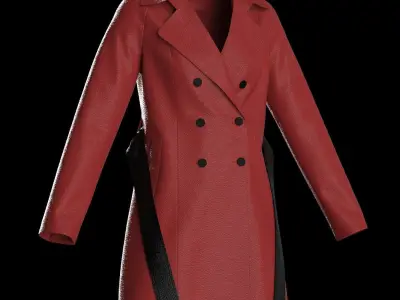 Female raglan leather trench coat 3D model